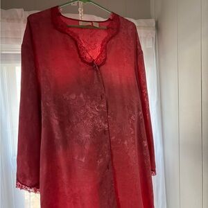 Elegant Red Lace Trim Nightgown/blouse